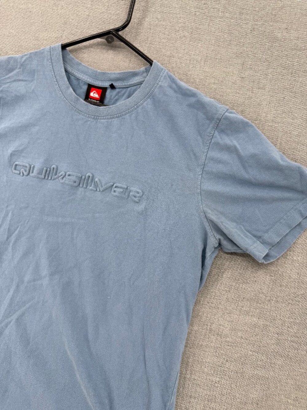 Quiksilver Crew Neck Puff Logo Spellout Graphic T-Shirt Mens L Blue Tee Surf Y2K